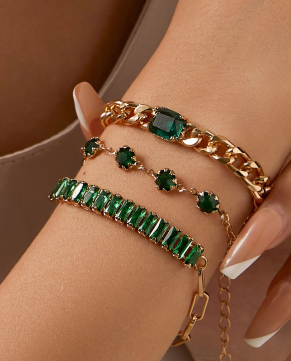 3pcs Cubic Zirconia Decor Bracelet