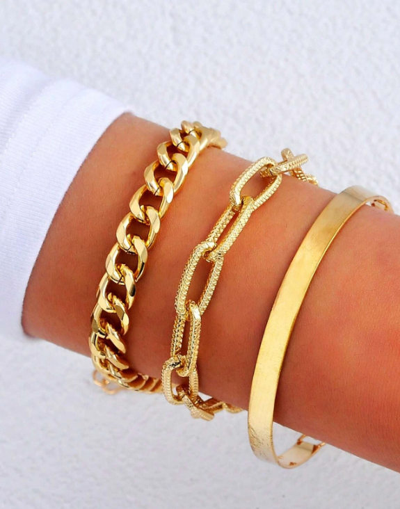 3pcs/set Chic & Minimalist Chain Style Bracelet Set, Suitable For Women and Girls as Dating Gift