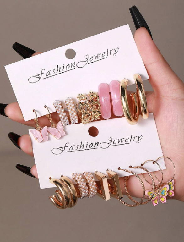 10pairs/set Fashionable Butterfly & Faux Pearl Decor Earrings For Women For Daily Decoration