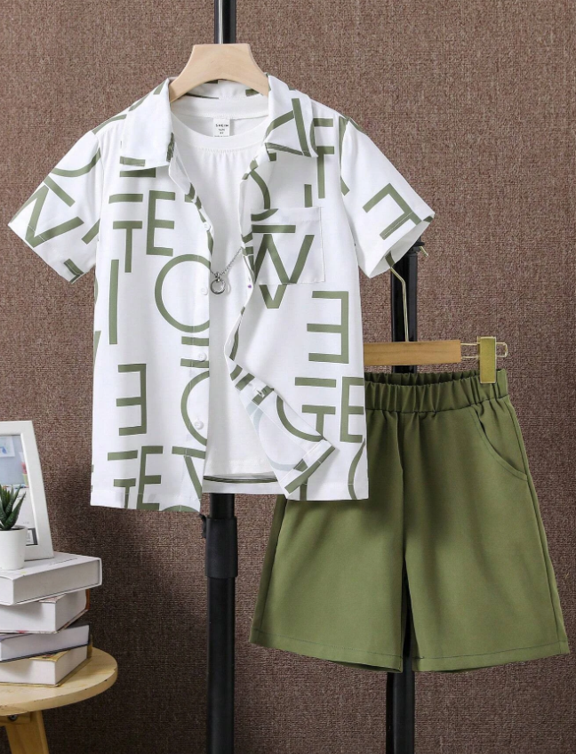 Boys Letter Graphic Shirt & Shorts Without Tee