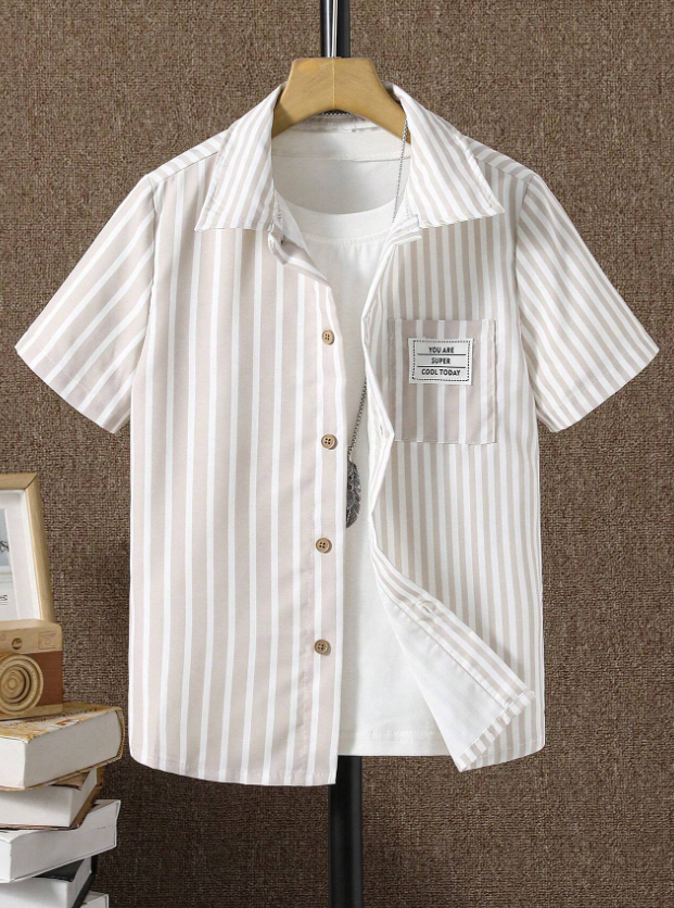 Boys Striped Print Pocket Patched Shirt Without Tee