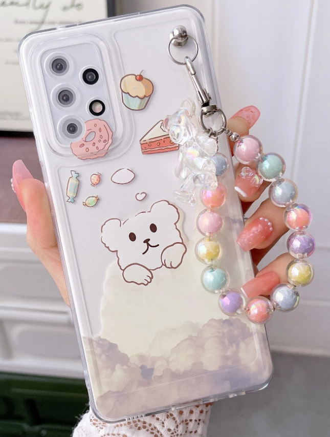 Cartoon Bear Print Clear Phone Case With Lanyard