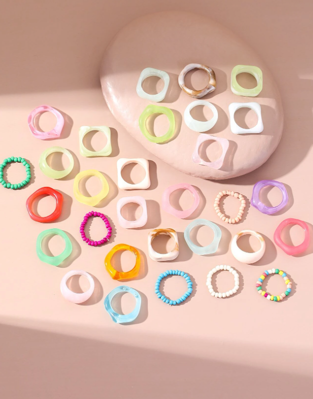 30pcs Random Color Geometric Design Ring