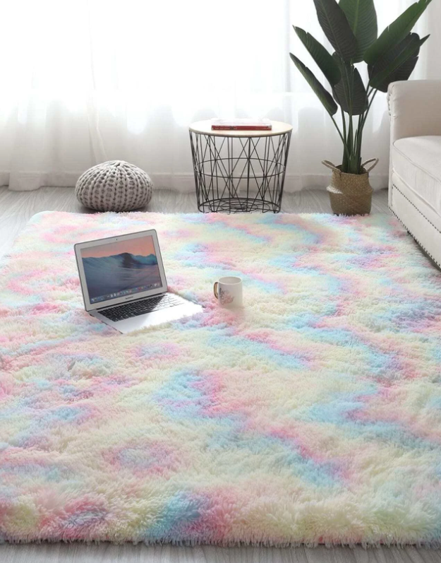 1pc Tie Dye Plush Rug, Modern Polyester Floor Carpet For Home
