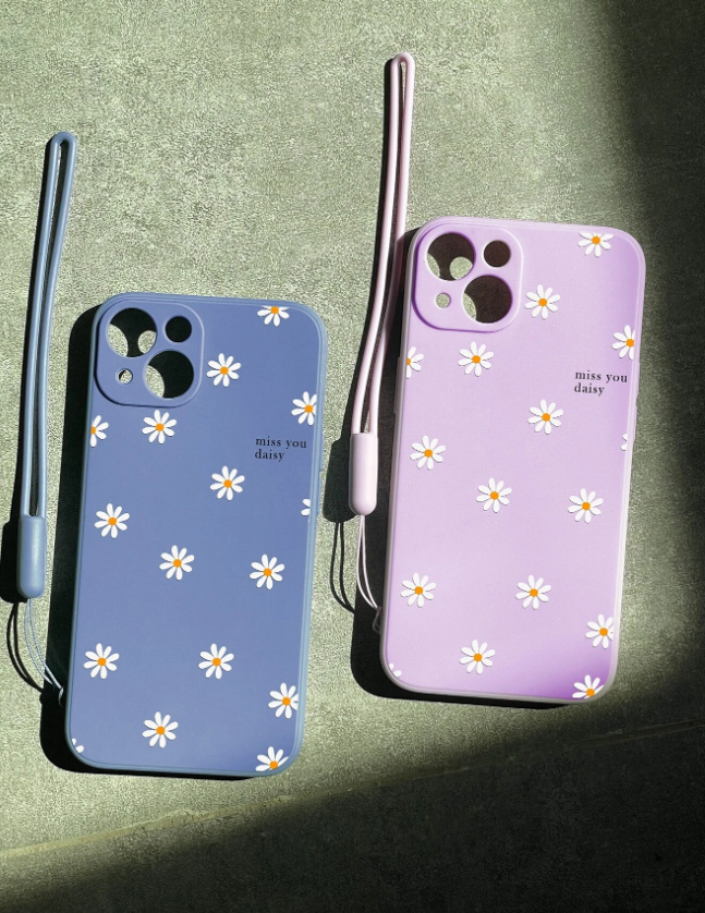 2pcs Flower Print Phone Case With Lanyard
