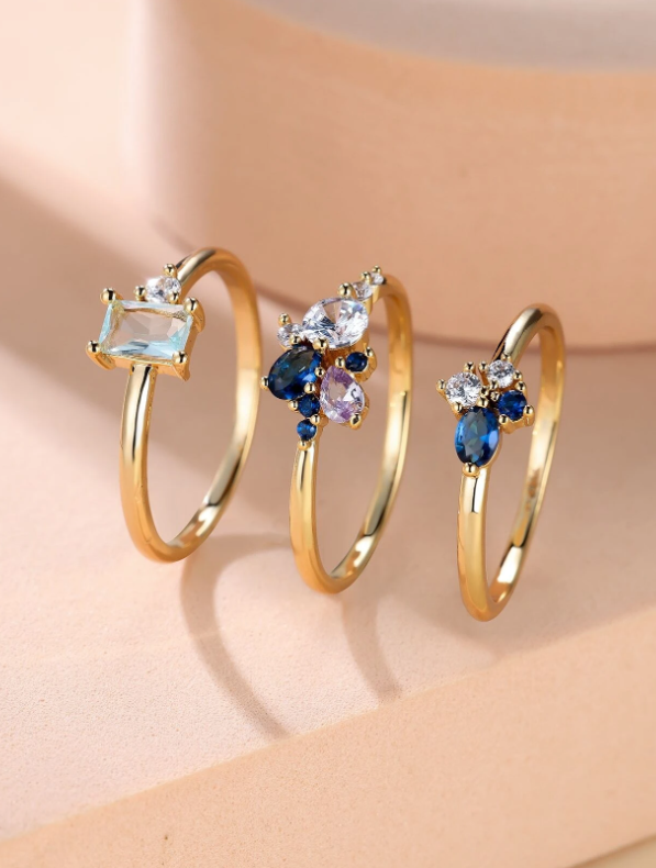 3pcs/set Cubic Zirconia Decor Ring