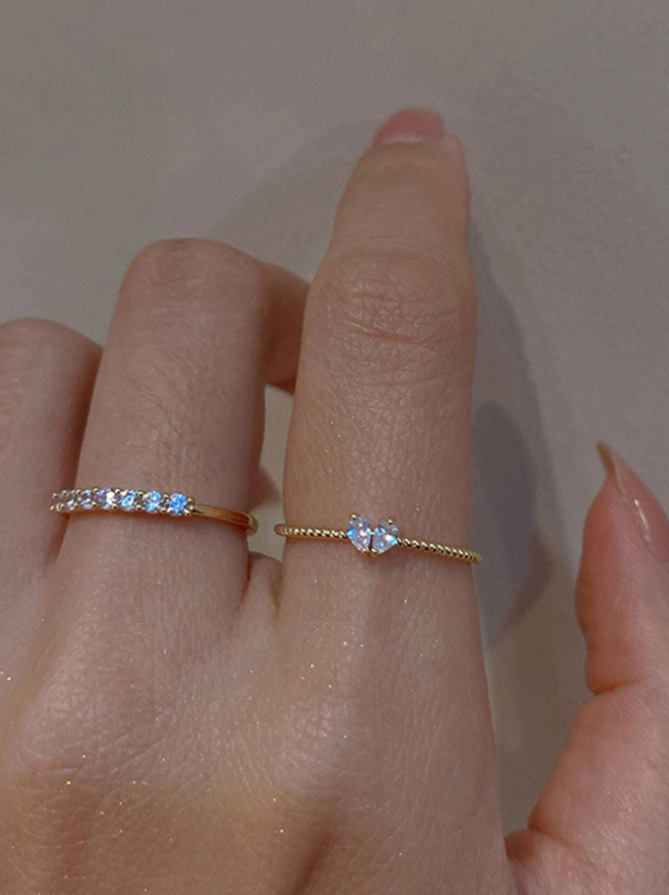 2pcs Cubic Zirconia Decor Cuff Ring