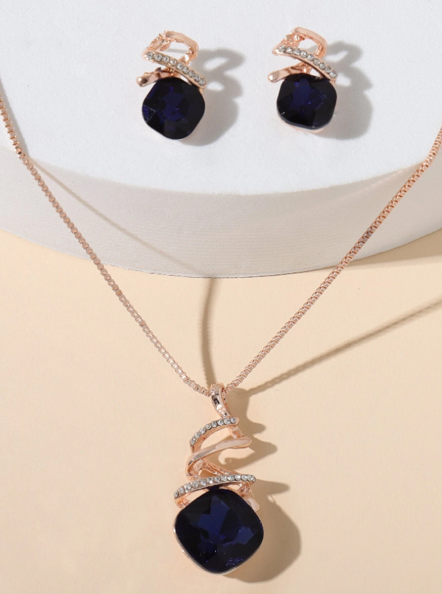 3pcs Rhinestone Decor Jewelry Set