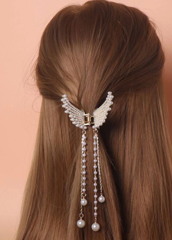 1pc Faux Pearl Decor Wing Shape Metal Hair ClawC