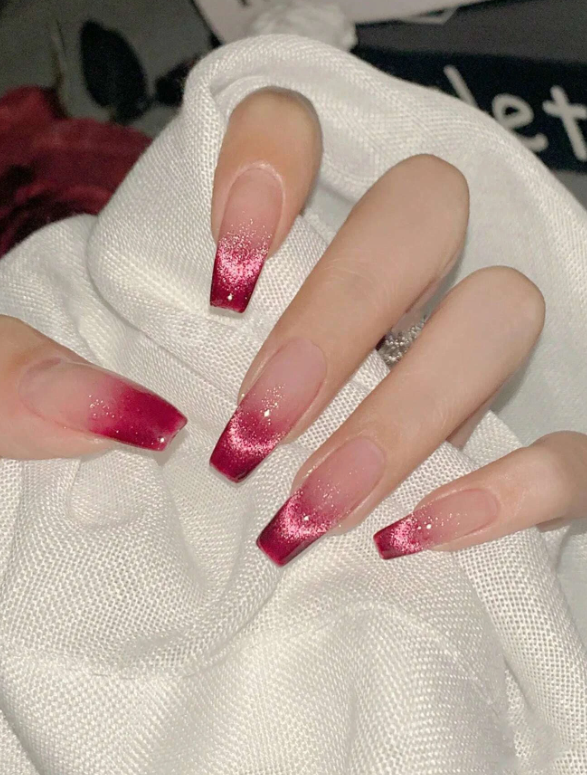 24pcs Long Coffin Ombre Fake Nail & 1pc Nail File & 1sheet Tape