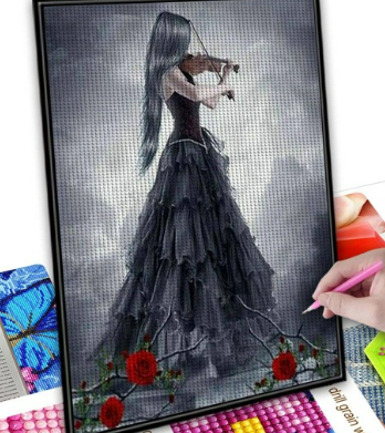 1set Figure Graphic DIY Diamond Painting Without Frame, Modern Girl & Violin Print Diamond Painting For DIY,