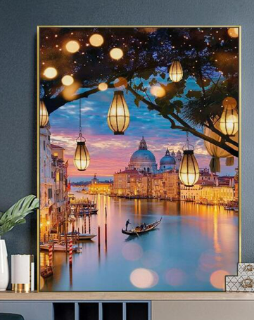 1set ABS DIY Diamond Painting Without Frame, Modern Building & River Pattern DIY Diamond Painting For