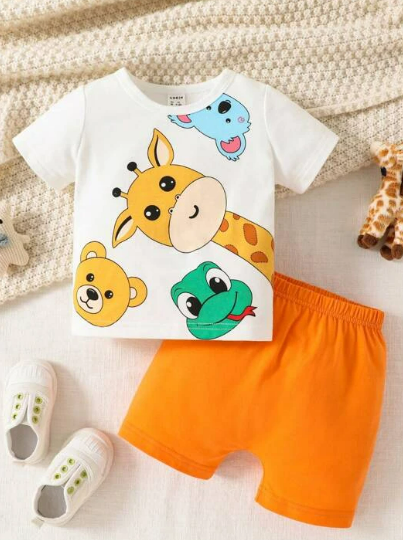 Baby Cartoon Graphic Tee & Shorts