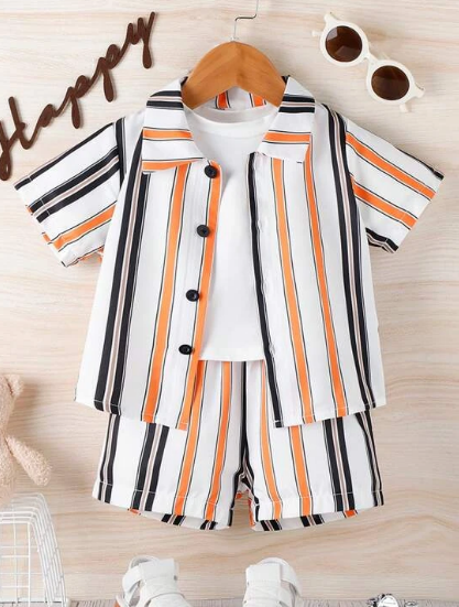 Baby Striped Print Shirt & Shorts Without Tee