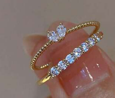 2pcs/set Fashionable Zinc Alloy Rhinestone Decor Cuff Ring For Women For Daily Decoratio