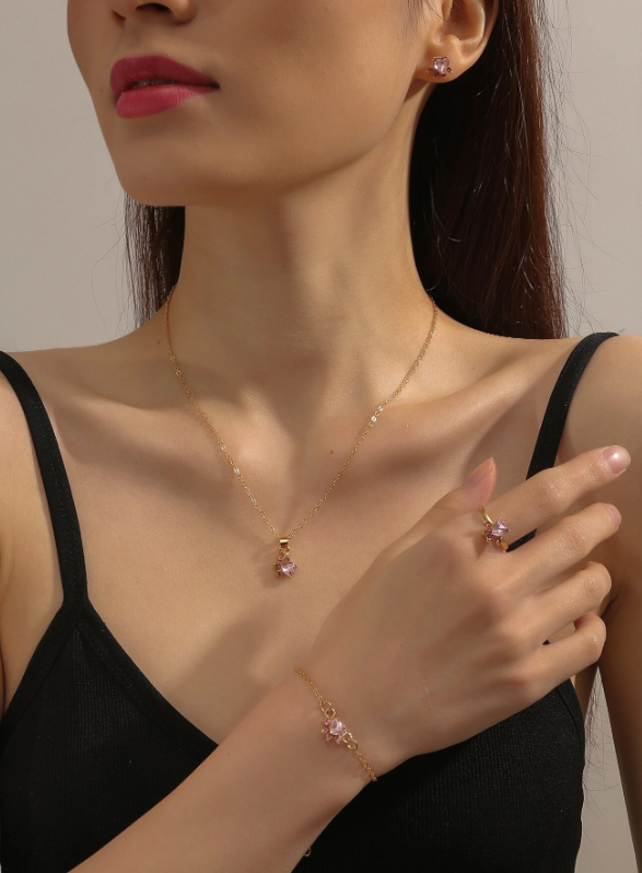 5pcs/set Rhinestone Decor Jewelry Set