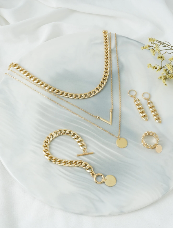 5pcs Letter & Disc Decor Jewelry Set