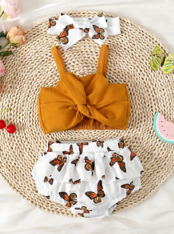 Baby Twist Cami Top & Butterfly Print Shorts & Accessory Headband