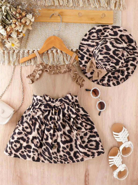 Baby Leopard Print Ruffle Trim Cami Dress