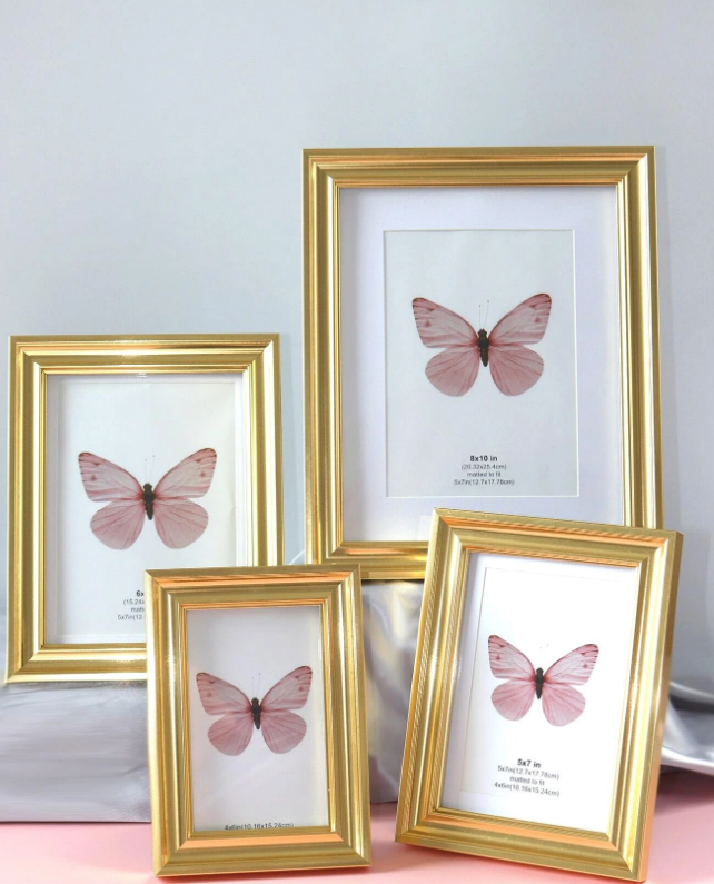 1pc Simple Photo Frame, Gold Plastic Minimalist Poster Frame For Home