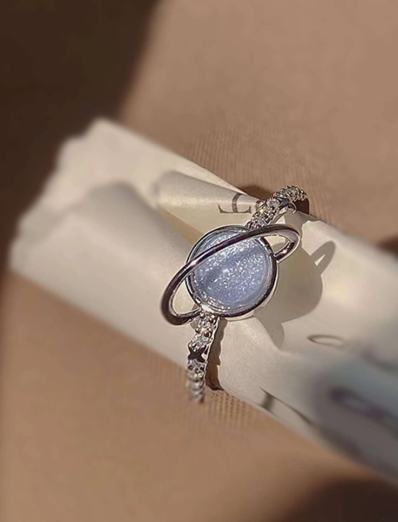 1pc Cubic Zirconia & Planet Decor Cuff Ring Copper Jewelry