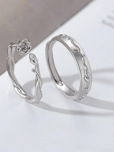 2pcs/set Fashion Copper Flower Decor Ring For Couple For Valentine's Day Gift