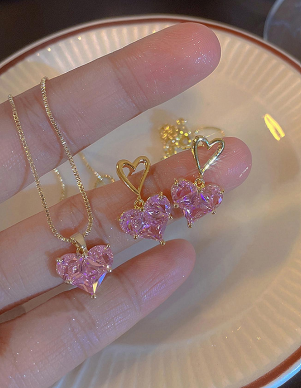 3pcs/set Exquisite Rhinestone Heart Decor Jewelry Set For Women For Party
