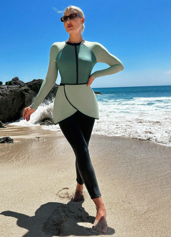 3pack Colorblock Zipper Front One Piece Swimsuit & Beach Skirt & Pants