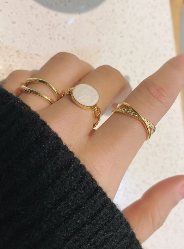 3pcs Round Decor Cuff Ring