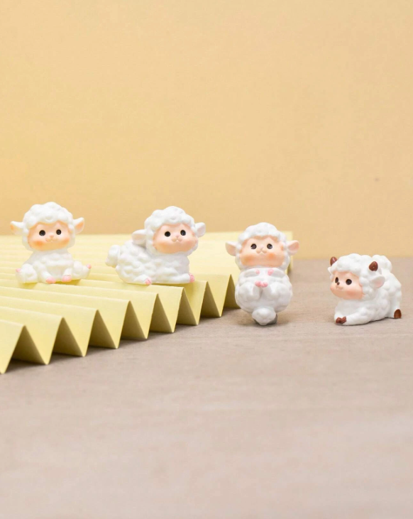 4pcs/set Polyresin Decoration Object, Cartoon Sheep Design Decoration Craft For Home