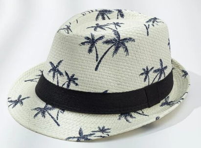 1pc Men Palm Tree Pattern Boho Style Straw Hat, For Travel