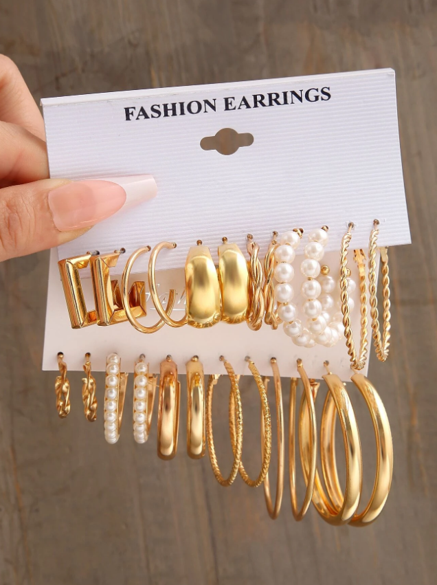 12pairs Faux Pearl Decor Twist Design Hoop Earrings