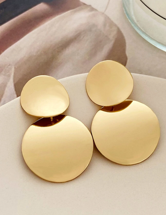 1pair Fashionable Stainless Steel Round Drop Earrings For Women For Daily Decoration