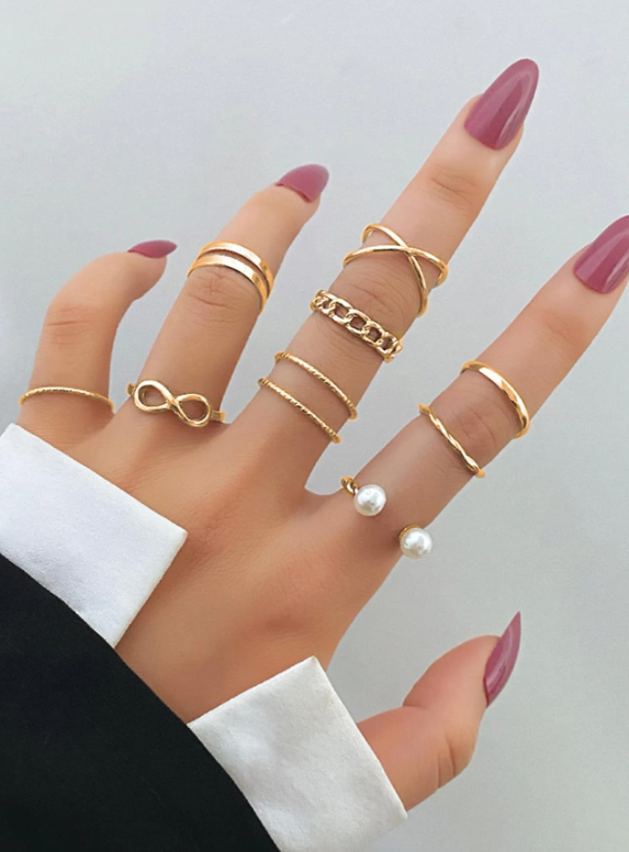 9pcs Faux Pearl Decor Ring