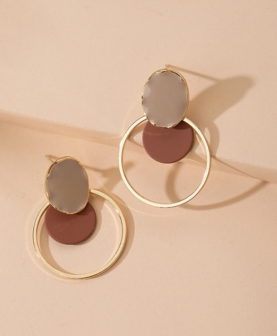 Color Block Round Drop Earrings