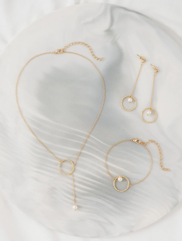 4pcs Faux Pearl Decor Jewelry Set