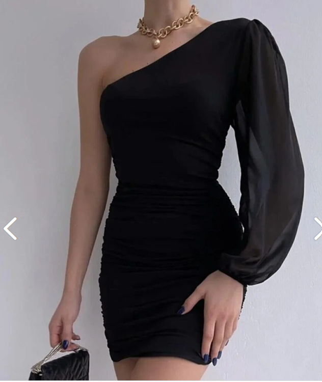 Banner Boutique Black One Shoulder Detailed Dress AFŞ-TKSY