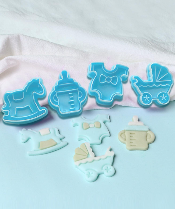 4pcs/set PP Cookie Mold, Creative Milk Bottle & Stroller Shaped Cookie Mold For Kitchen