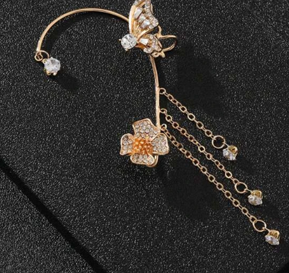 1pc Glamorous Yellow Rhinestone Butterfly & Tassel Decor Ear Wrap For Women For Prom Party Banquet