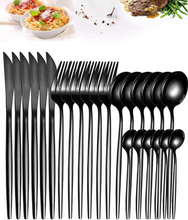 Load image into Gallery viewer, 24قطع/طقم فولاذ غير قابل للصدأ قطاعة لونين مجموعة أدوات المائدة وأدوات المائدة الى مطبخ
