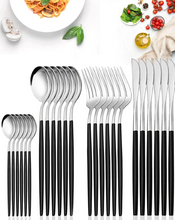 Load image into Gallery viewer, 24قطع/طقم فولاذ غير قابل للصدأ قطاعة لونين مجموعة أدوات المائدة وأدوات المائدة الى مطبخ
