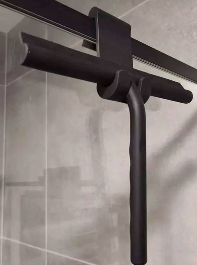 1pc Silicone Squeegee, Black Long Handle Glass Cleaning Scraper For Household