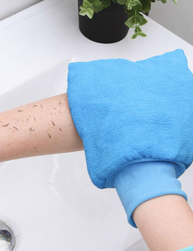 1pc Blue Bath Glove, Simple Plain Color Double Side Bath Glove For Bathroom