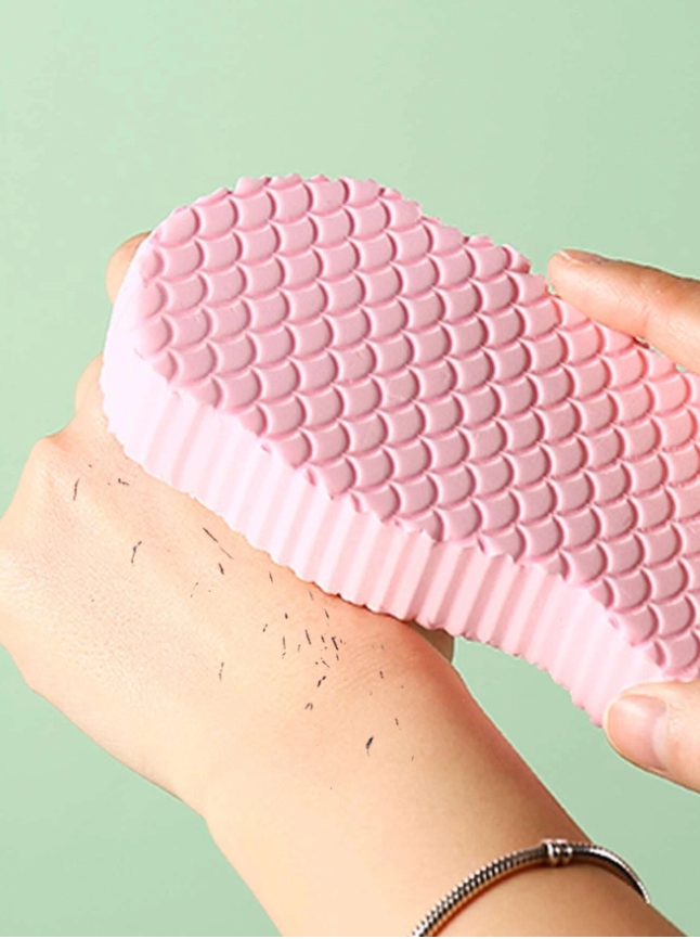 1pc Plain Bath Sponge, Simple Fish Scale Design PEVA Exfoliating Bath Sponge For Bathroom