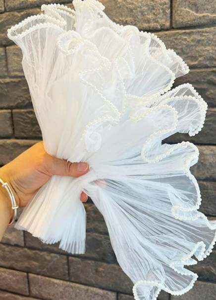 1pc Faux Pearl Decor Gift Wrapping Mesh, White Flower Bouquet Decoration, For Party