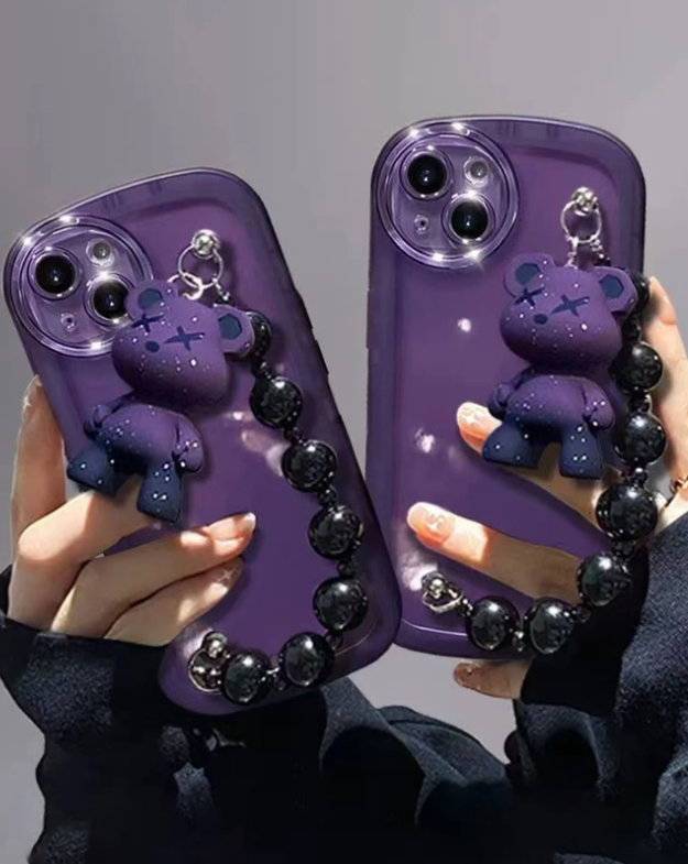 Bear Charm Phone Case With Lanyard