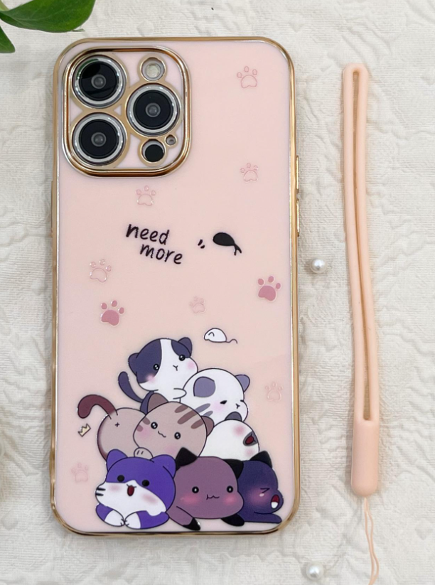 Cartoon Cat Phone Case With Lanyard
