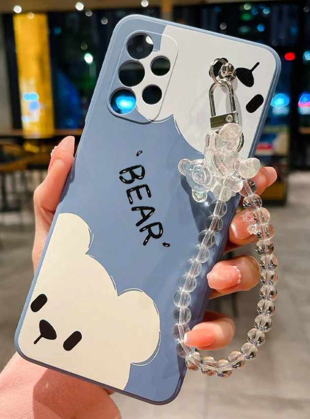 Cartoon Bear Pattern Anti-fall Phone Case With Lanyard