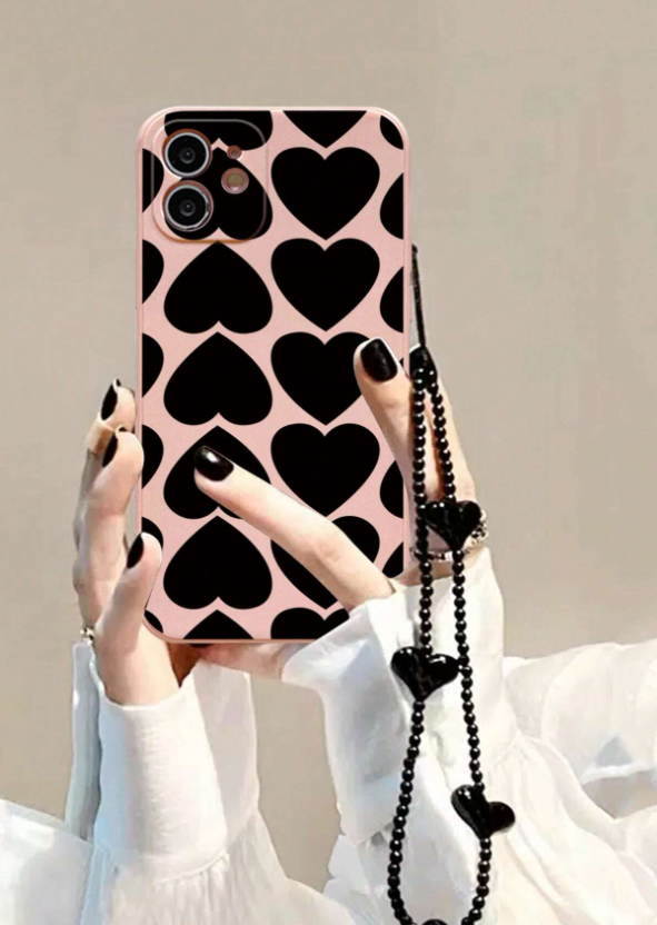 1pc Heart Pattern Phone Case With Lanyard