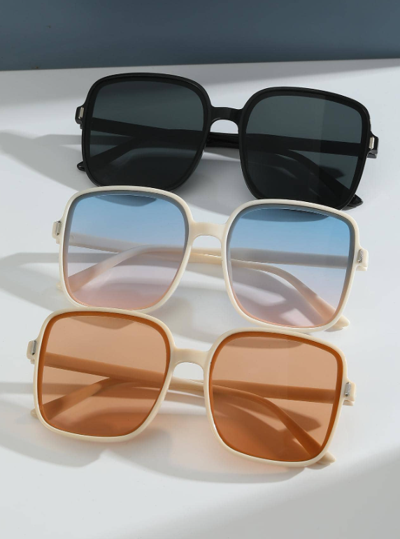 3pairs Women Square Frame Tinted Lens Boho Fashion Glasses, For Outdoor